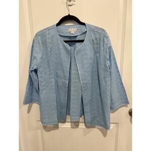 Joan Rivers Womens Sz 14 Light blue open eyelet Lightweight cardigan Cottage